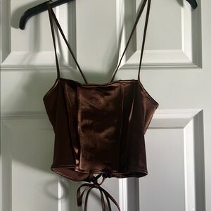 Brown Satin Women's Going out Top